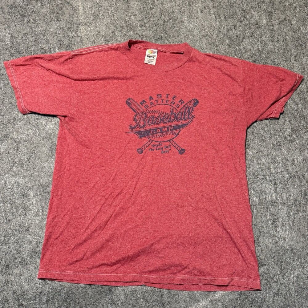 Vintage 00s Fruit Of The Loom Men's T-Shirt Size L Master Batters Baseball Camp